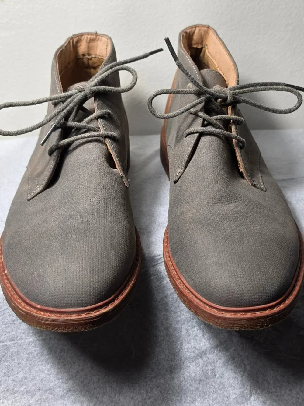 Arizona Jean Co Men's Grey Canvas Brown Leather Cap Chukka Boot Size 10 New